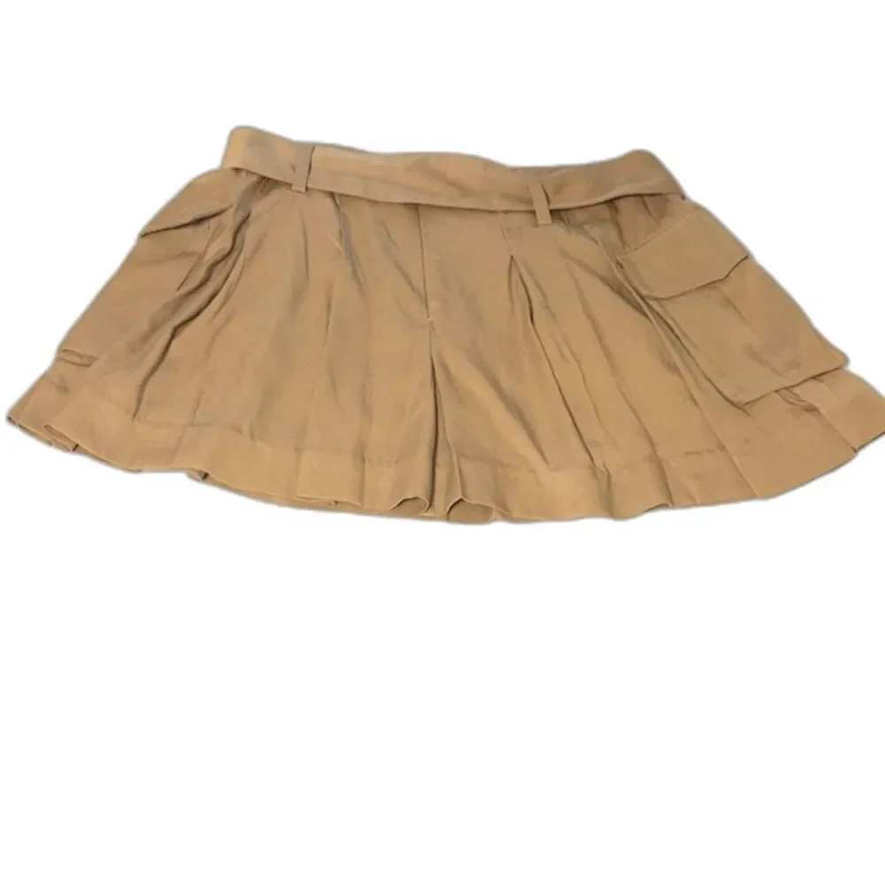 REFORMATION Brinley Belted Pleated Cargo Skirt Khaki Belt Pockets Zipper Size 12